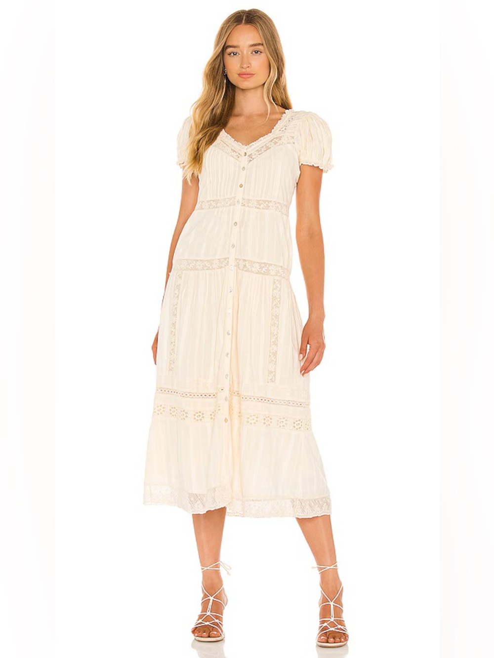 NWT Loveshackfancy Carabella Embroidered Lace Midi Dress in Cream